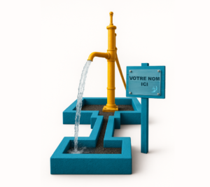 Fontaine jaune avec canal bleu en zigzag