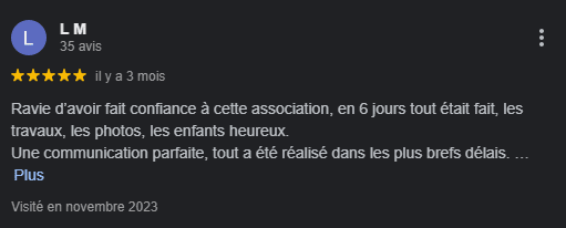 Avis positif sur une association, satisfaction totale.