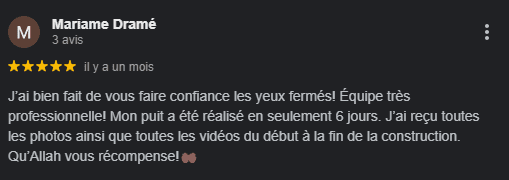 Avis positif sur la construction d'un puits.