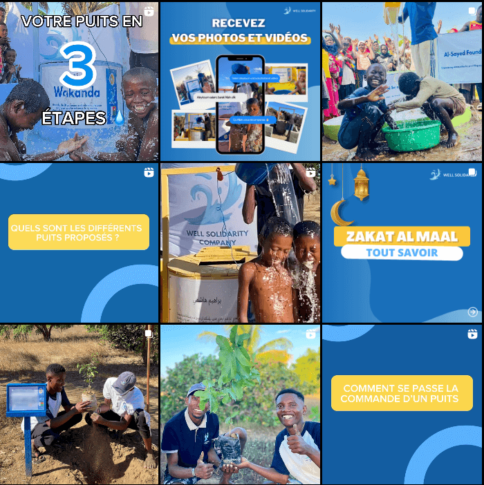 Images de puits et actions de solidarité.