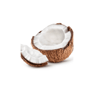 Deux morceaux de noix de coco coupés.