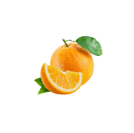 Orange entière et quartier avec feuille verte.