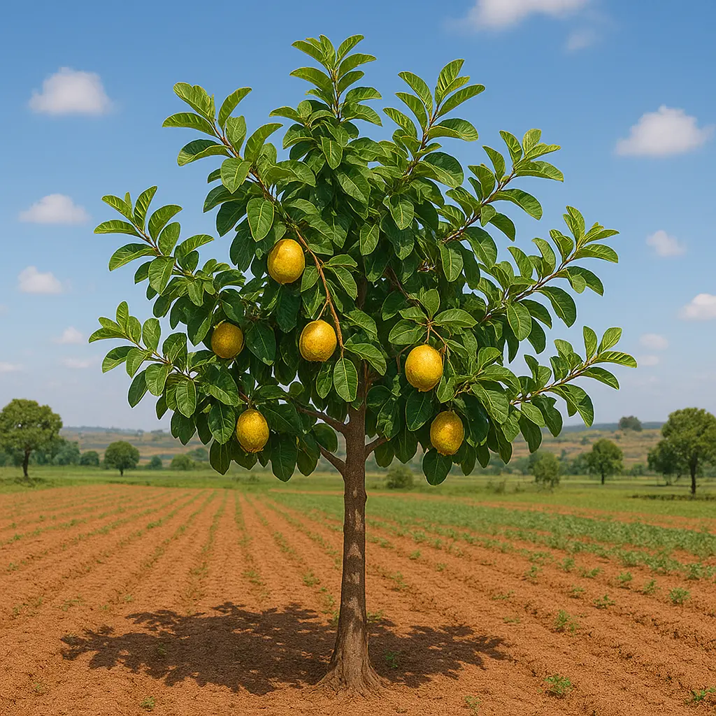 Arbre à fruits jaunes dans un champ.