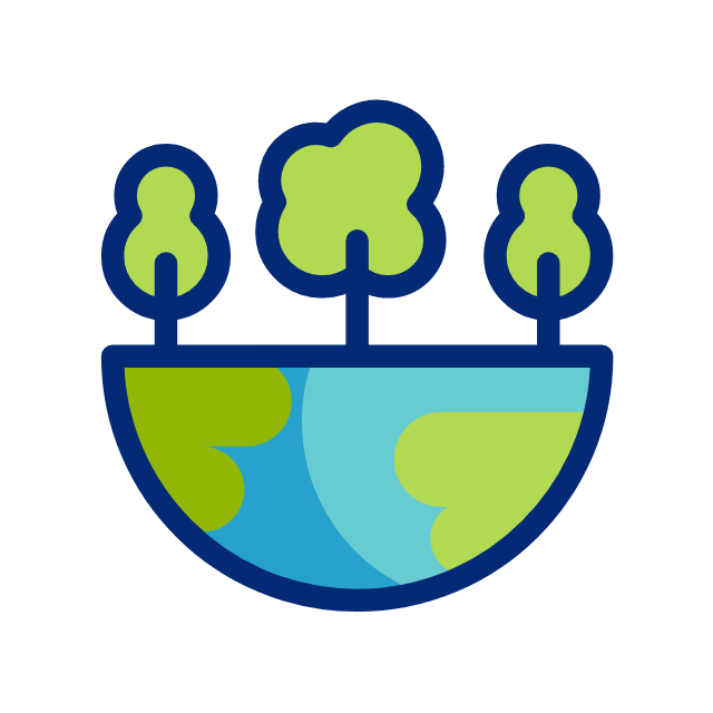 Icône de la nature avec arbres et globe.